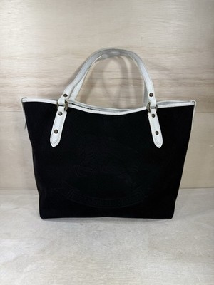 Burberry Blue Label Tote Bag Black Canvas Leather Shoulder Purse