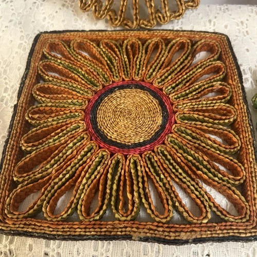Vintage Hand Woven Straw Colorful Hot Pads Trivets Set Of 4 MCM 1970s Boho Retro image 11