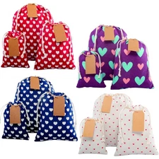 12 pcs x Cloth gift bags + 15 Gift tags & String. Multipurpose Fabric gift ba...