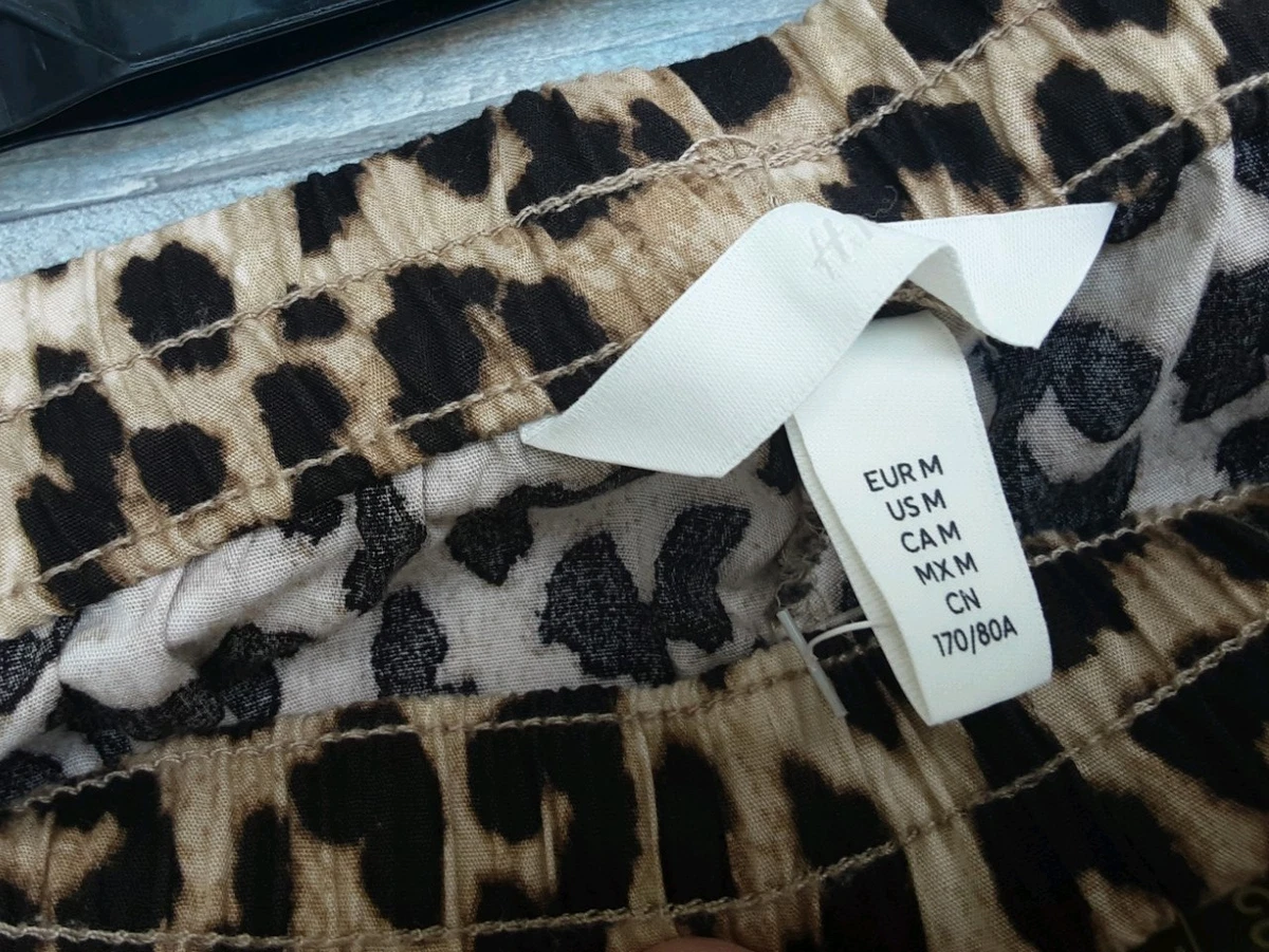 Pantalones de pierna ancha para mujer H&M con cordón y estampado de leopardo talla M nuevos con etiquetas