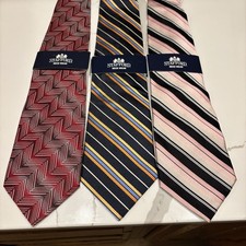 NWT Stafford Mens Necktie Lot of 3 Woven Stripes Geometric Pattern Pink Red Blue