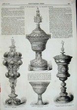 Old Antique Print 1857 Founder'S Cup Mercer'S Hanap Tazza College Silver 19th