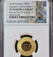 2018 Gibraltar 1 Sovereign Gold NGC PF70 UC Top Pop First 25 🇬🇮