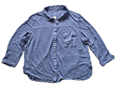 Sigrid Olsen Women's Blue Linen Long Sleeve Button-Down  Shirt L Pocket Collared