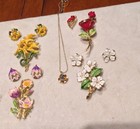 Vintage lot Hand Painted flower brooch/earrings With Bonus Signed new listing — photo 1