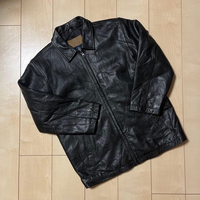 OLD GAP 90s Vintage Leather Jacket Textured Grain Real Leather Black Men XL