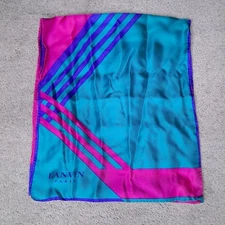 Vintage Lanvin Paris 100% Silk Scarf Retro Colors Blue Purple Pink Japan