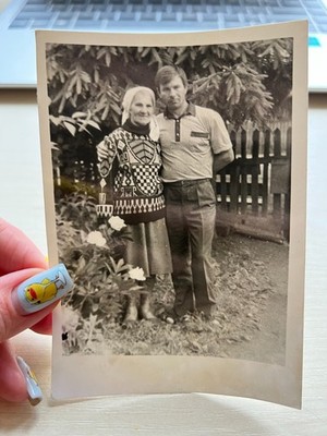 1980s Old Woman Man Mother Son Fashion Vintage photo Old photo