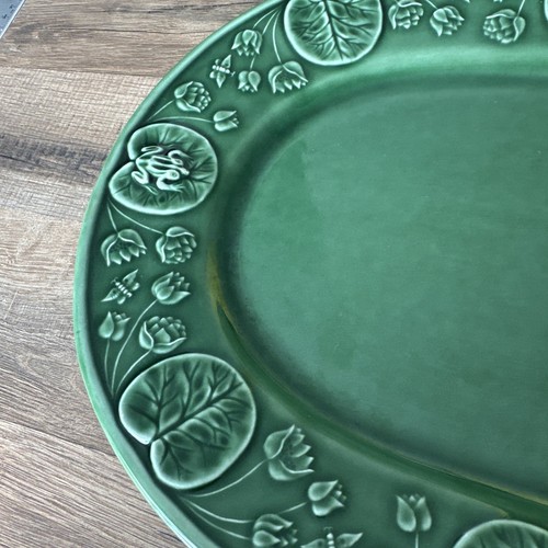 Bordallo Pinheiro Frog Platter 14.75” Oval X 11” Lily Pad Floral Portugal Green - Picture 3 of 11