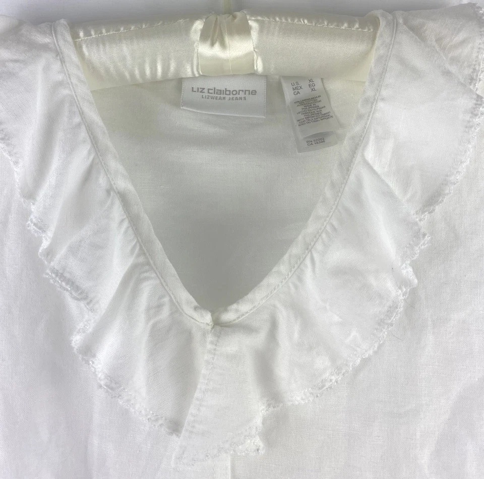 Top vintage Liz Claiborne Lizwear XL mezcla de lino cuello con volantes sin mangas años 90 Foto 3 de 4