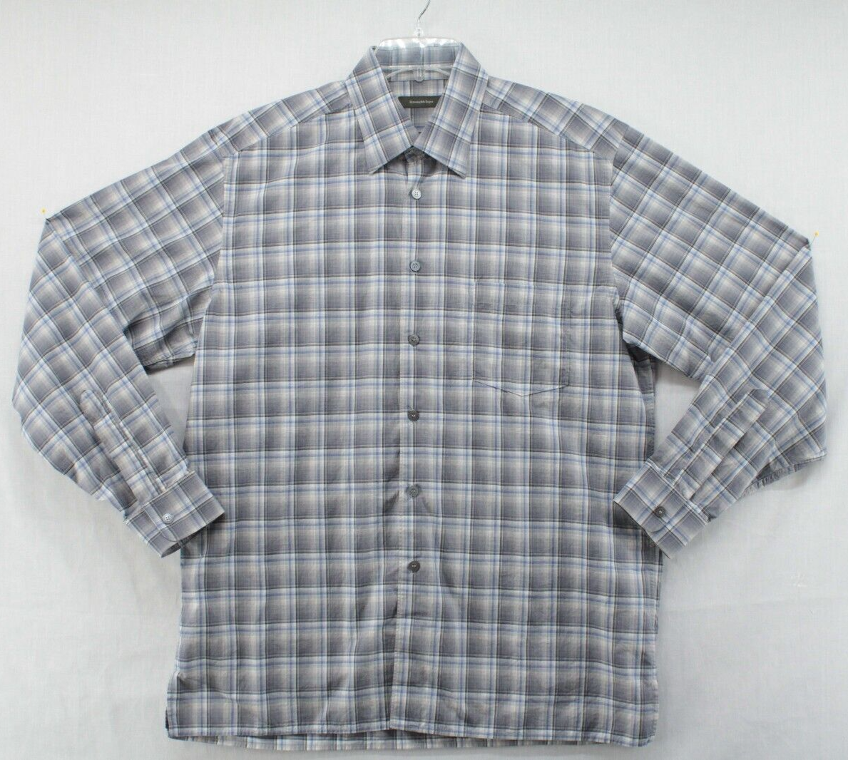 Ermenegildo Zegna Shirt Men's XL Blue Plaid Long Sleeve Button