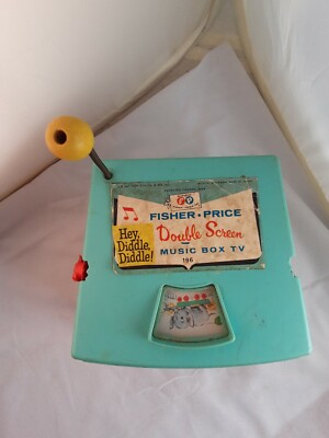 60's vintage「FISHER PRICE」ピーカブー　TV オルゴール Vintage Fisher Price Double Screen Color TV Music Box Toy