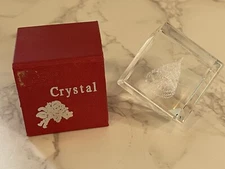 3D Laser Etched Crystal Glass Square 1.5” Christmas Tree Paperweight w/ Box