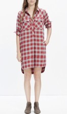MADEWELL WOMEN’S DAYWALK SHIRTDRESS LONG SLEEVE PLAID XXS COTTON BLEND HIGH LOW