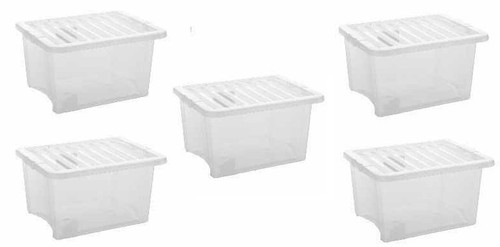 PLASTIC STORAGE BOX CONTAINER 35 LTR STACKABLE CLEAR TRANSPARENT BOXES WITH LIDS - Picture 6 of 7