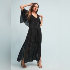Anthropologie Farm Rio Luiza Metallic Crochet Flutter Sleeve Maxi Dress XSP $248