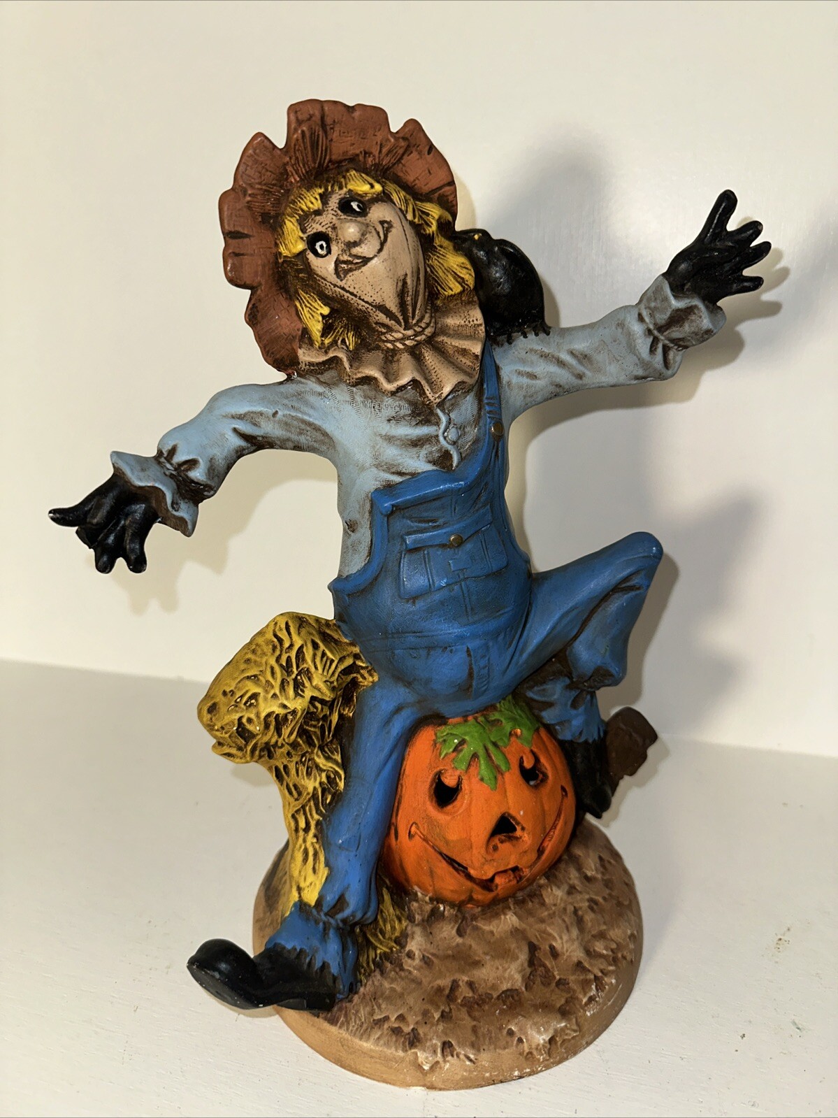 Vintage 1972 Byron Molds Ceramic Halloween Scarecrow  Pumpkin Statue Painted