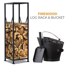 BLACK STEEL BUCKET SHOVEL WATERLOO COAL ASH FIRE AND FIREWOOD LOG RACK STORAGE