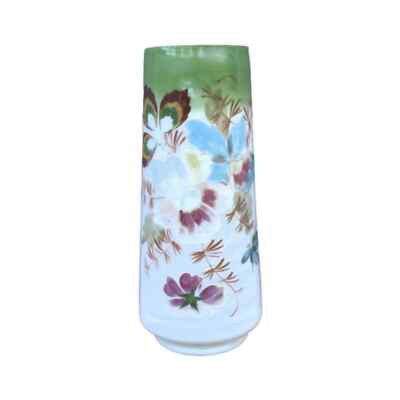 Antique glass enameled opaline vase urs flowered pattern french find rare find
