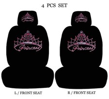 Car Truck Universal Fit Bling Rhinestone Studded Black Low Back Front Seat Cover