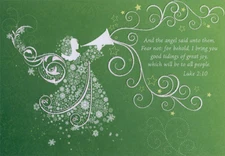White Angel with Trumpet Religious Designer Greetings Christmas Card