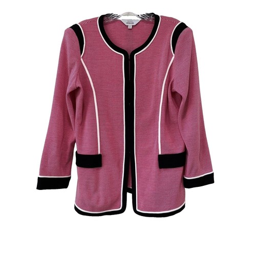 Veste Boutonnée Misook Jamie - Acrylique, Rayures Jaune/rose/blanc/noir - Taille S - Neuf Avec étiquettes
