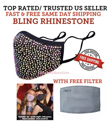 Multi Colored Rhinestone Mask Bling Crystal Diamond Fashion Washable Free Filter