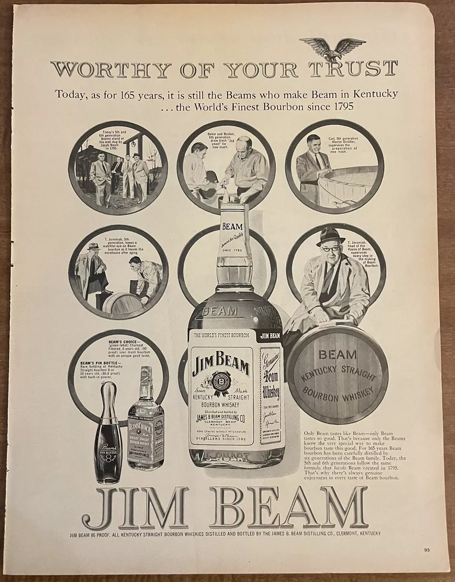 1960 Jim Beam Kentucky Straight Bourbon Whiskey Pin Bottle Vintage Print Ad