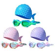 Kids Swimming Caps Frog Resistant Swim Goggles Set for Child Boy Girl Swimming