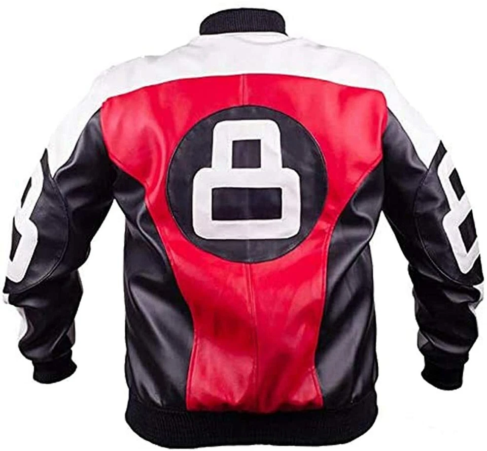 Chaqueta retro de cuero sintético bombardero taco de billar piscina 8 bolas para hombre años 90  Foto 2 de 4