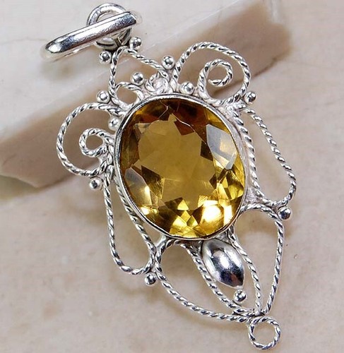 5CT Natural Lemon Citrine 925 Sterling Silver Pendant Jewelry @16-2