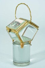 Graceful Antique jewelry ring holder Napoleon III era brass & Mother of pearl