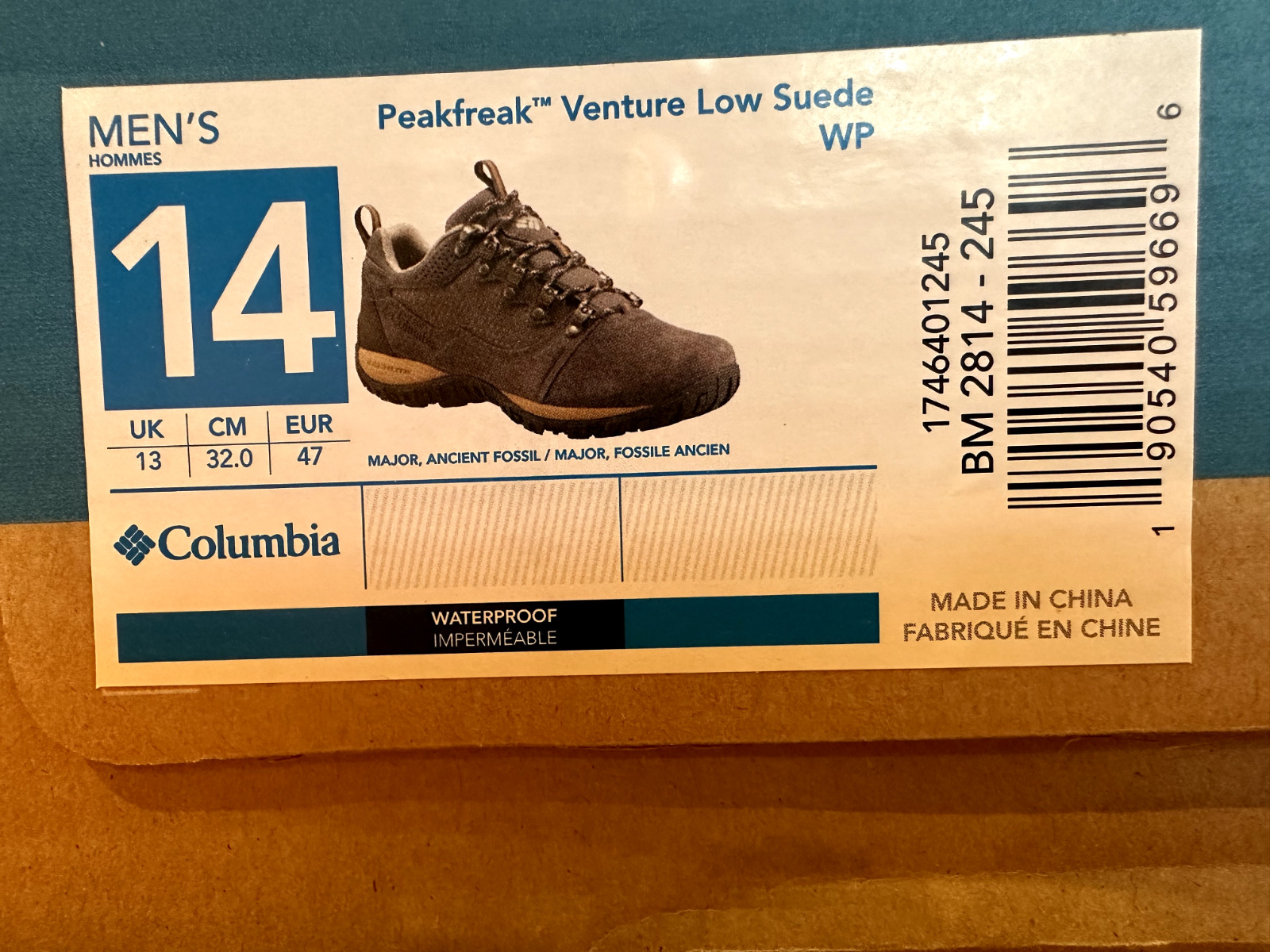 Columbia Men's Peakfreak Venture Low Suede Waterproof Shoe size 14