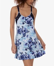 Linea Donatella Lace-Trim Chemise Nightgown Aqua S, M