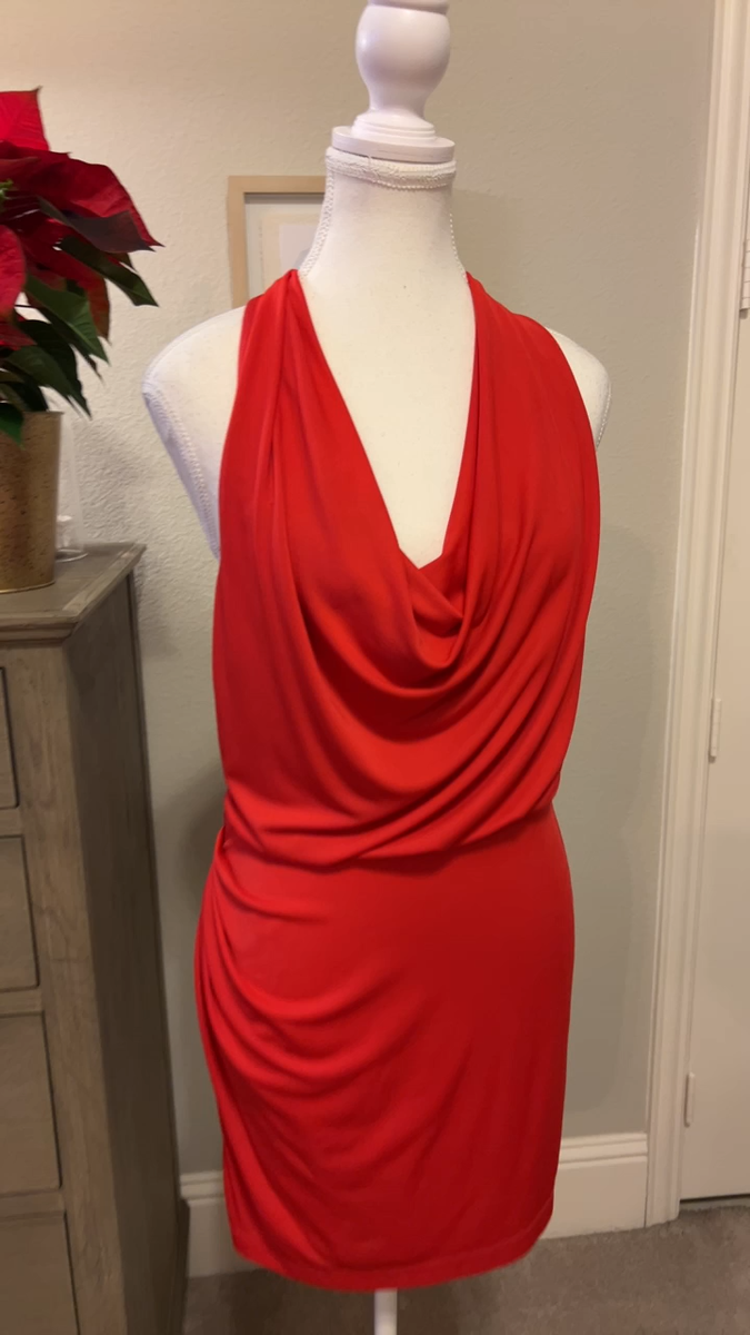 BCBG Max Azria | Poppy Red Halter Jersey Mini Dress | Small | eBay