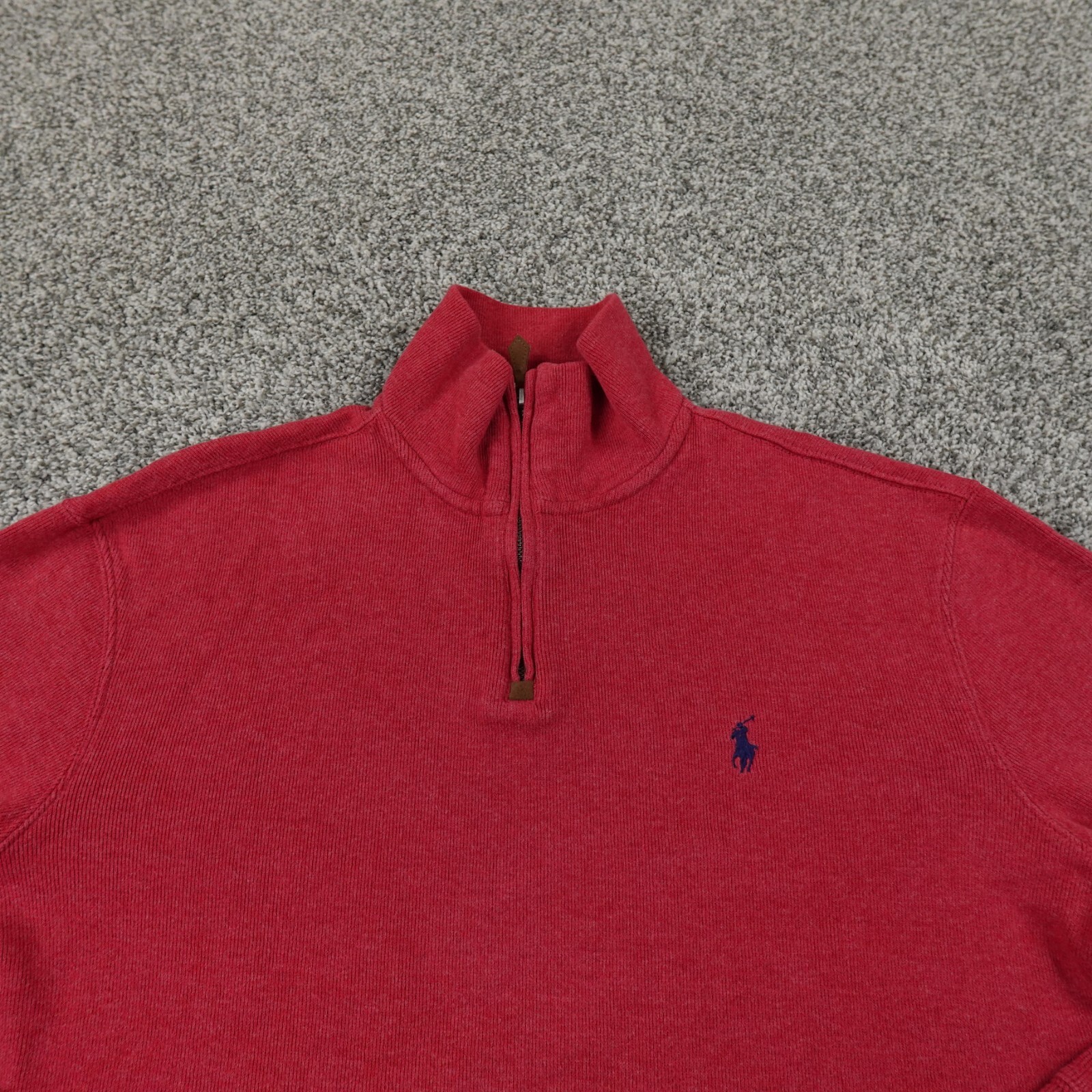 Polo vintage Ralph Lauren maglione uomo M rosso pony maculato marnato straccio zip felpa