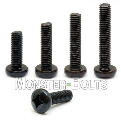 M2.5 / 2.5mm Phillips Pan Head Machine Screws, Steel, Black Oxide, DIN 7985A
