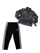 NWT 48 Adidas Small Boy's Track Jacket Pants 2 Pieces Set Black Camo Size 4