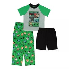 Boy's Size 10 Minecraft Overworld Trouble 3-Piece Knit Pajamas Sleepwear Set NEW
