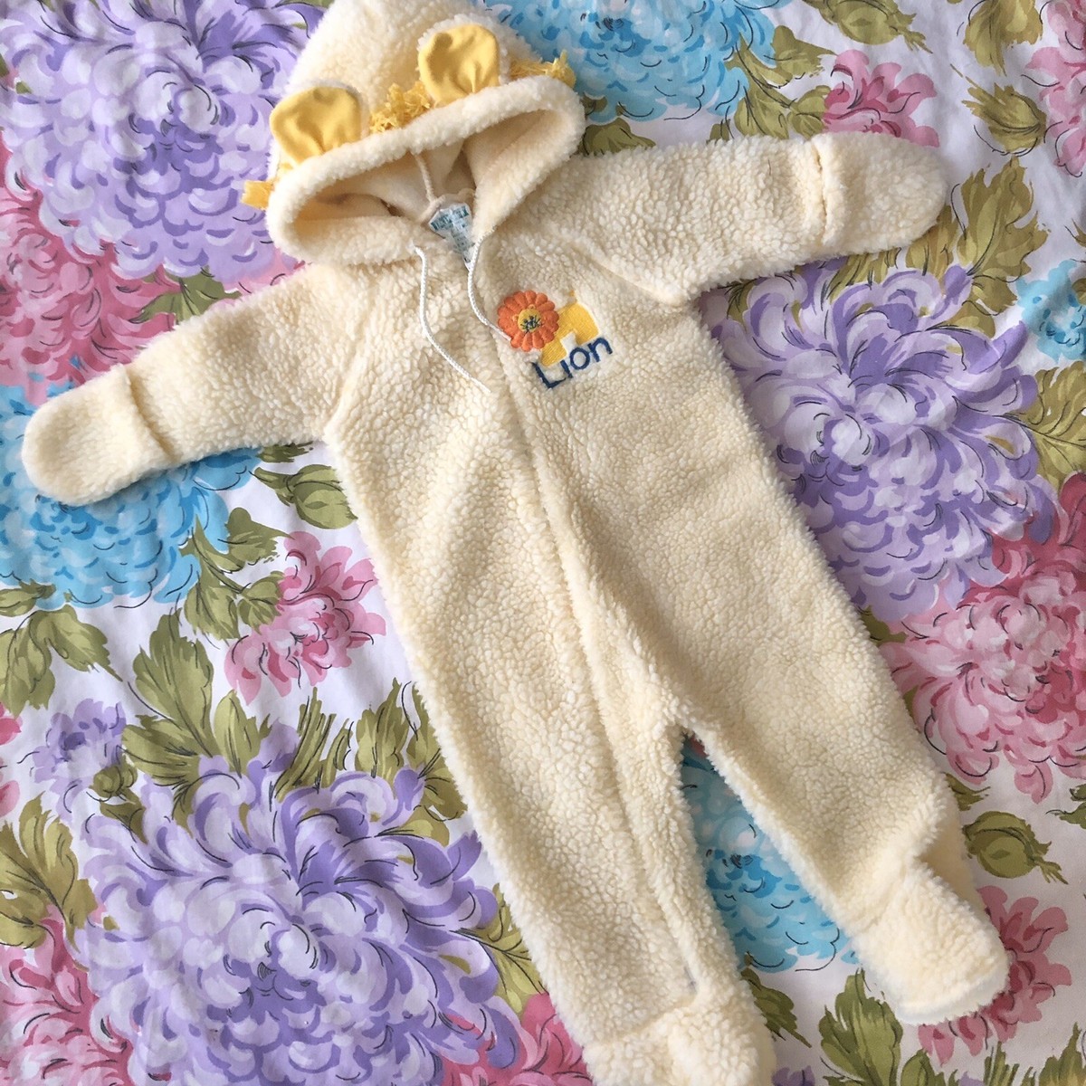 Vintage Denton Lion Pajamas Fleece Footed Bunting Costume w