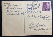 1943 Warsaw Ghetto Poland Germany Postcard Censored Cover to Stockholm Sweden