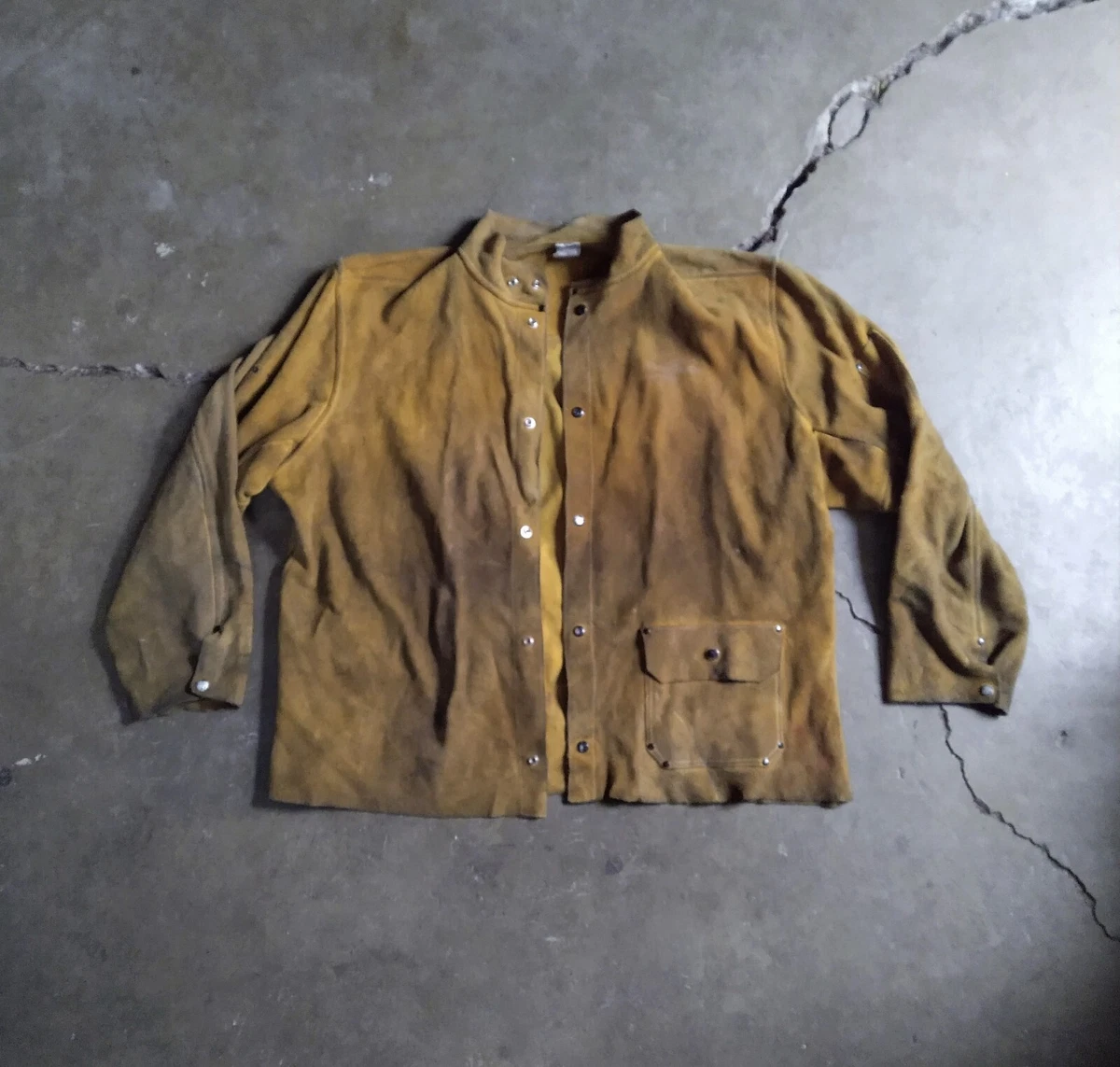 Vintage Suede Welding Jacket Men's Size 3XL XXXL Yellow Leather Button FLAW