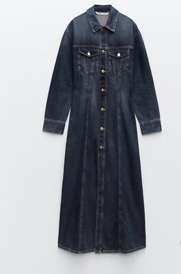 Zara TRF Long Denim Dress Navy Blue Size S BNWT | eBay Zara TRF Long Denim Dress Navy Blue Size S BNWT | eBay