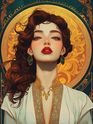 Regal Woman in Golden Frame Art Nouveau Style Poster 18x24in | eBay