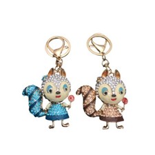 Blue/Brown Crystal Rhinestone Enamel Squirrel Keychain Key Ring
