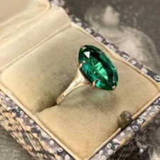 Natural Green Emerald 2Ct Oval Cut Solitaire Wedding Ring 14K Yellow Gold Plated