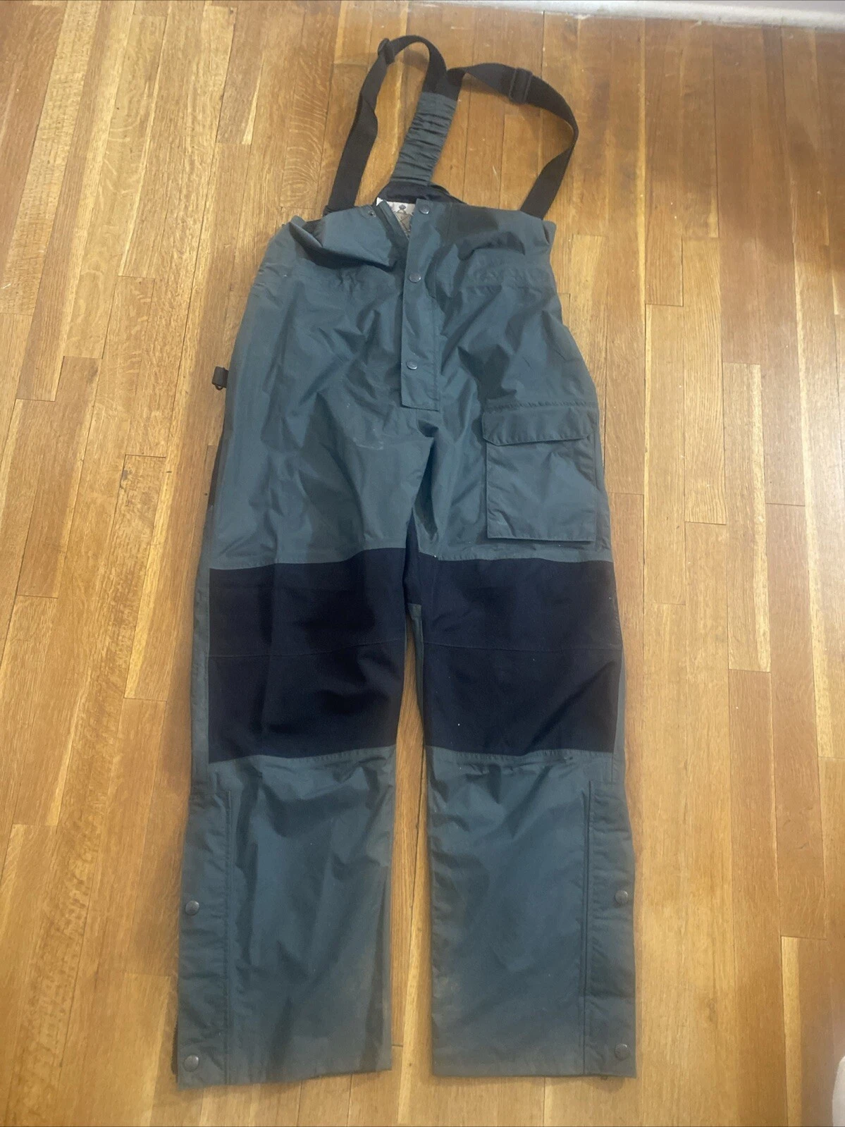 Herter’s Gray Double Knee Bibb Overalls Men’s Large Zip Ankles Adjustable Straps