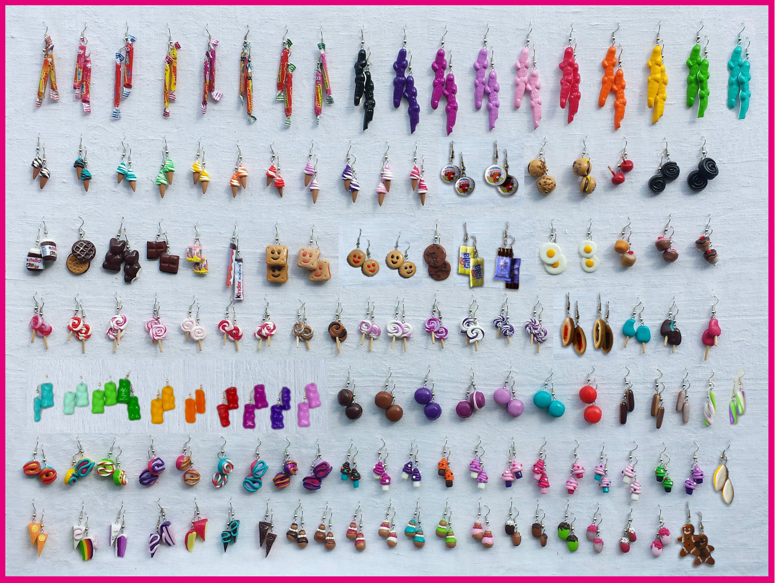Boucles d'oreille Fimo gourmandes : lot de 20 paires de bijoux fantaisie artisanaux multicolores