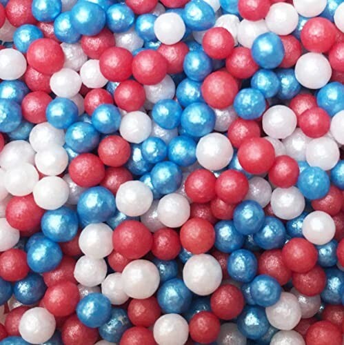A Pinch Of Red, White & Blue Edible Glimmer Pearl Cake Sprinkles 30g