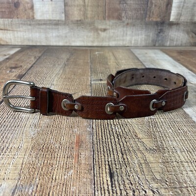 Fossil Brown Leather Belt with Solid Brass Buckle Fossil Genuine Leather Brown Belt Sz M Leather Covered Brass  main image 2